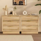 3-Drawer Fluted Wood Nightstand, 23.6 Wide Mid-Century Modern Bedside Table, Storage End Side Table w/ Metal Handles for Bedroom & Living Room