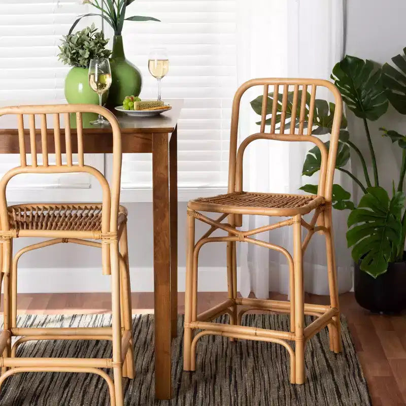 Ivora Rattan Counter Height Barstool Natural/Brown - bali & pari: Bohemian Style, Fixed Seat 24.5", No Assembly Required