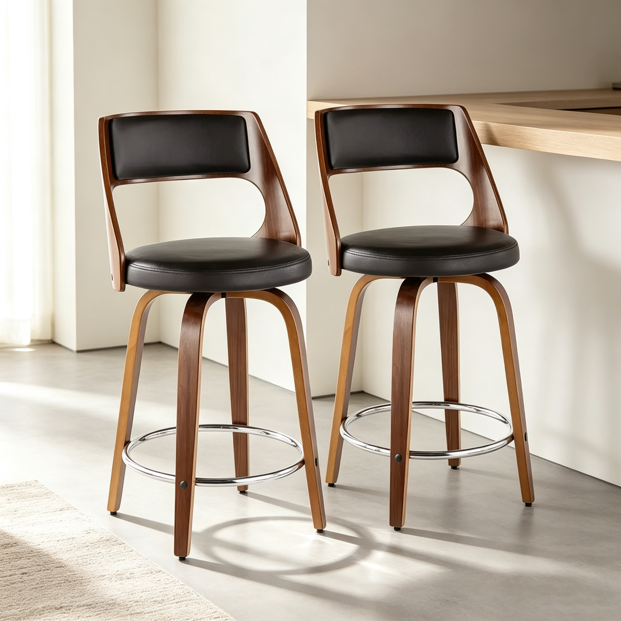 Lot de 2 tabourets de bar rembourrés hauteur comptoir