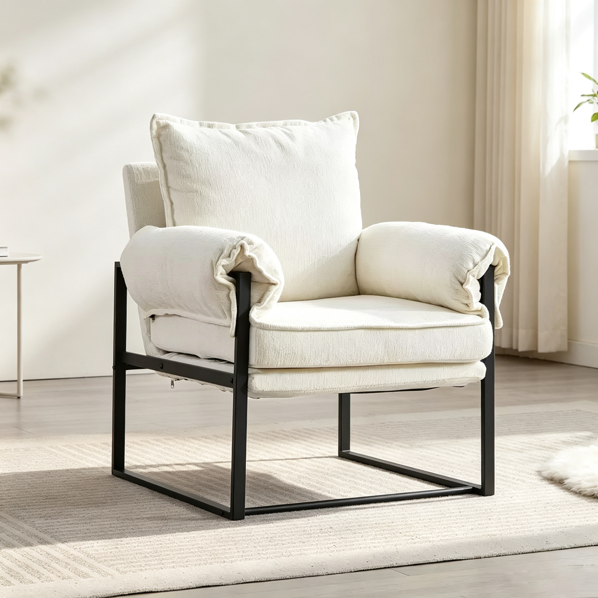 Fauteuil de bureau moderne en chenille avec accoudoirs réglables et piètement en métal noir