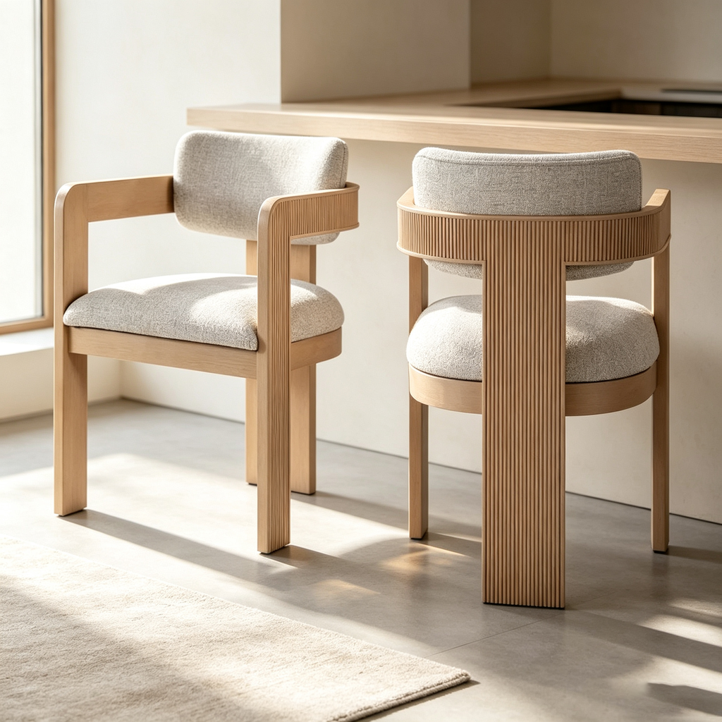 Chaise de salle à manger en tissu texturé lin beige, lot de 2