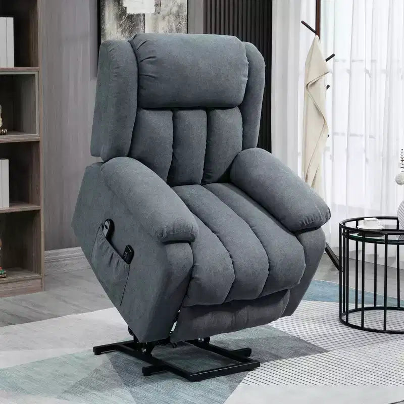 HOMCOM Power Lift Chair for Elderly Big and Tall with Massage, Linen Fabric Upholstered Recliner Sofa Chair with Remote Control, Side Pockets, Gray