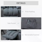 HOMCOM Power Lift Chair for Elderly Big and Tall with Massage, Linen Fabric Upholstered Recliner Sofa Chair with Remote Control, Side Pockets, Gray