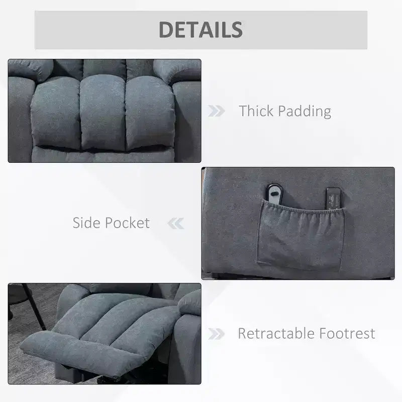 HOMCOM Power Lift Chair for Elderly Big and Tall with Massage, Linen Fabric Upholstered Recliner Sofa Chair with Remote Control, Side Pockets, Gray