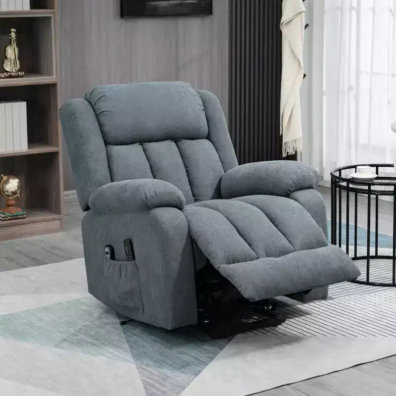 HOMCOM Power Lift Chair for Elderly Big and Tall with Massage, Linen Fabric Upholstered Recliner Sofa Chair with Remote Control, Side Pockets, Gray
